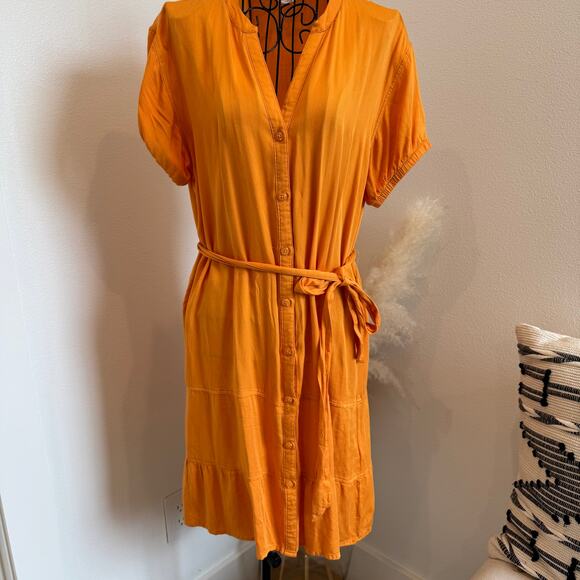 Splendid Jamie Tiered Mini Belted Button Up Shirt Dress Orange Size Small - Picture 3 of 12